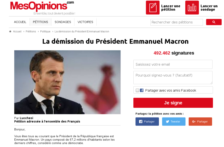 La pétition réclamant la démission d’Emmanuel Macron