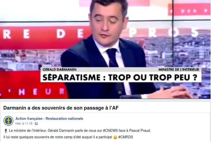 Le ministre de l’Intérieur Gérald Darmanin et l’Action française