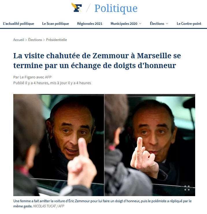 Doigt d'honneur d'Éric Zemmour : un candidat à l'Élysée peut-il faire ça ?  - Le Parisien
