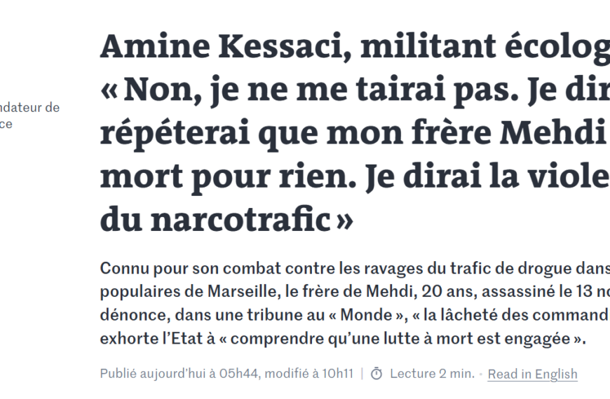 La tribune pleine de courage d’Amine Kessaci dans Le Monde