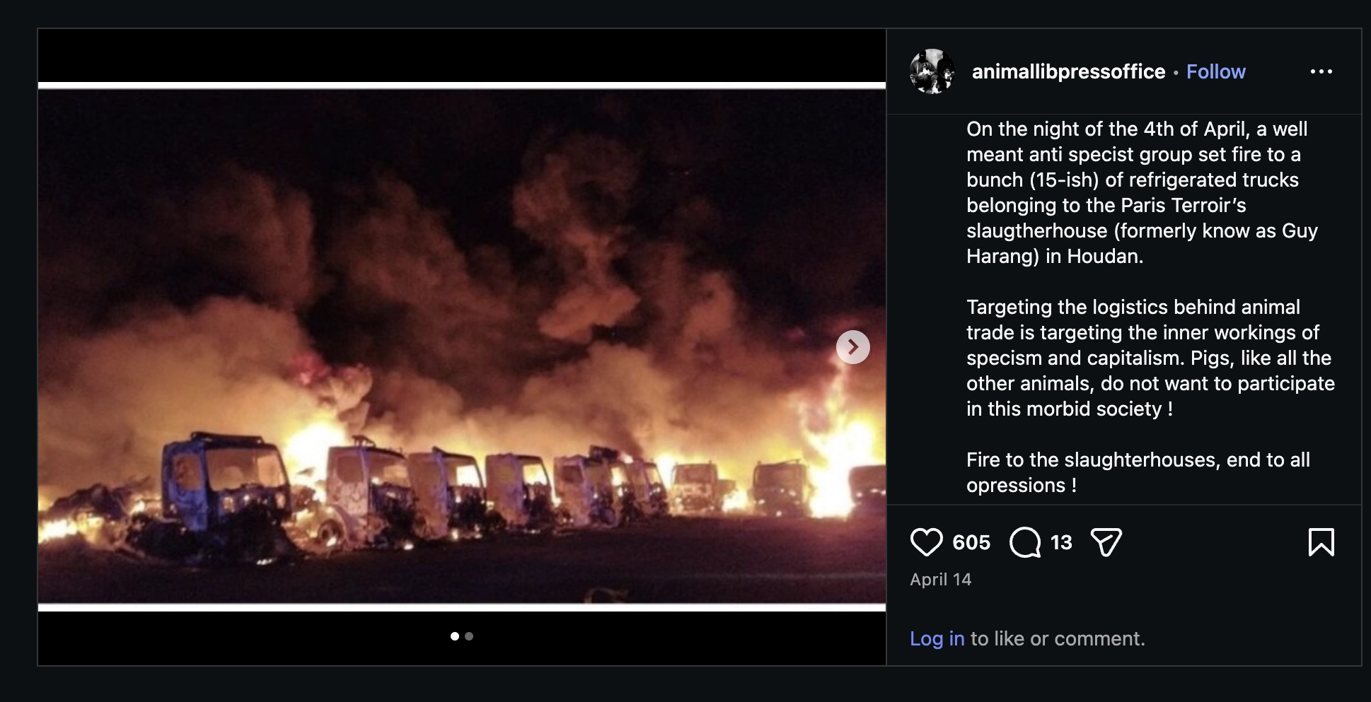 17 véhicules frigorifiques d&rsquo;un abattoir incendiés à Houdan